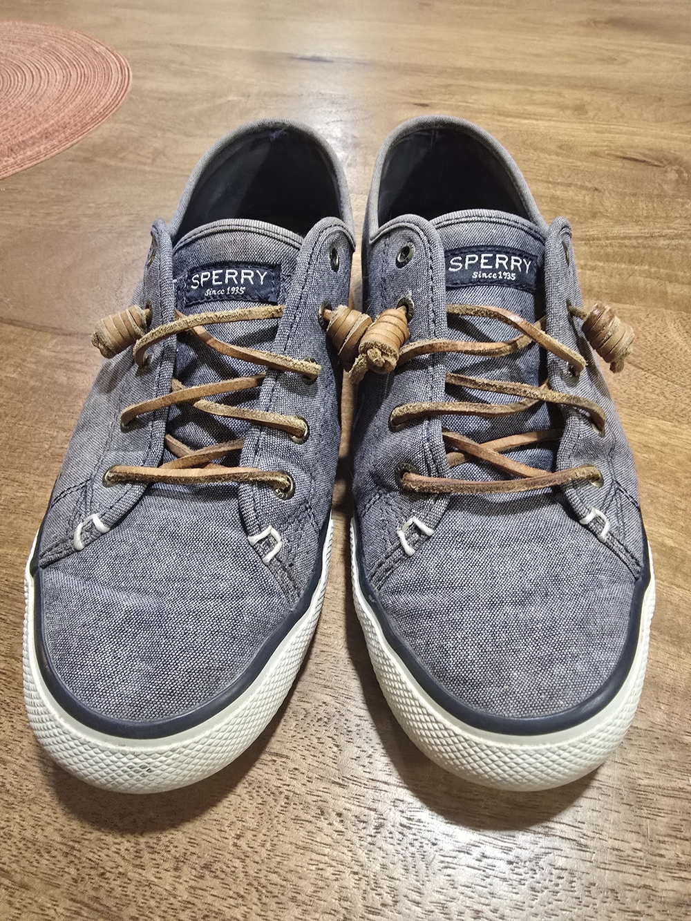 Sperry Womens Chambray Casual Lace-Up Sneakers - Gray
